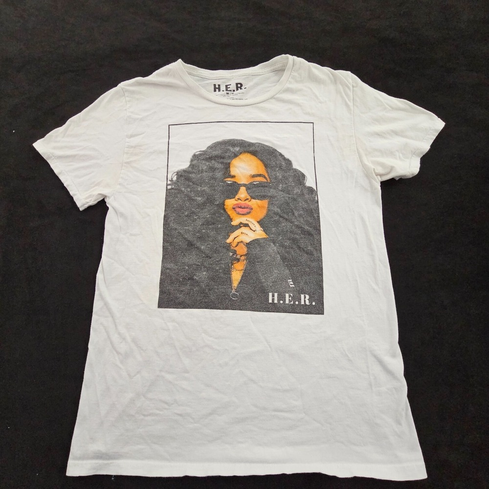 H.E.R. White Short Sleeve Cotton T-Shirt Adult M